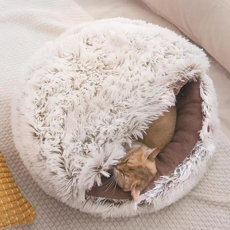 Transform Your Pet's Sleep with the Winter Long Plush Pet Cat Bed
