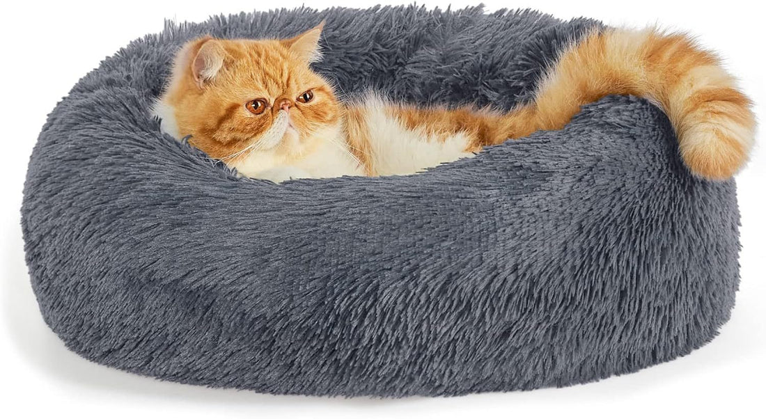 Solid Color Non-slip Round Fluffy Plush Pet Bed