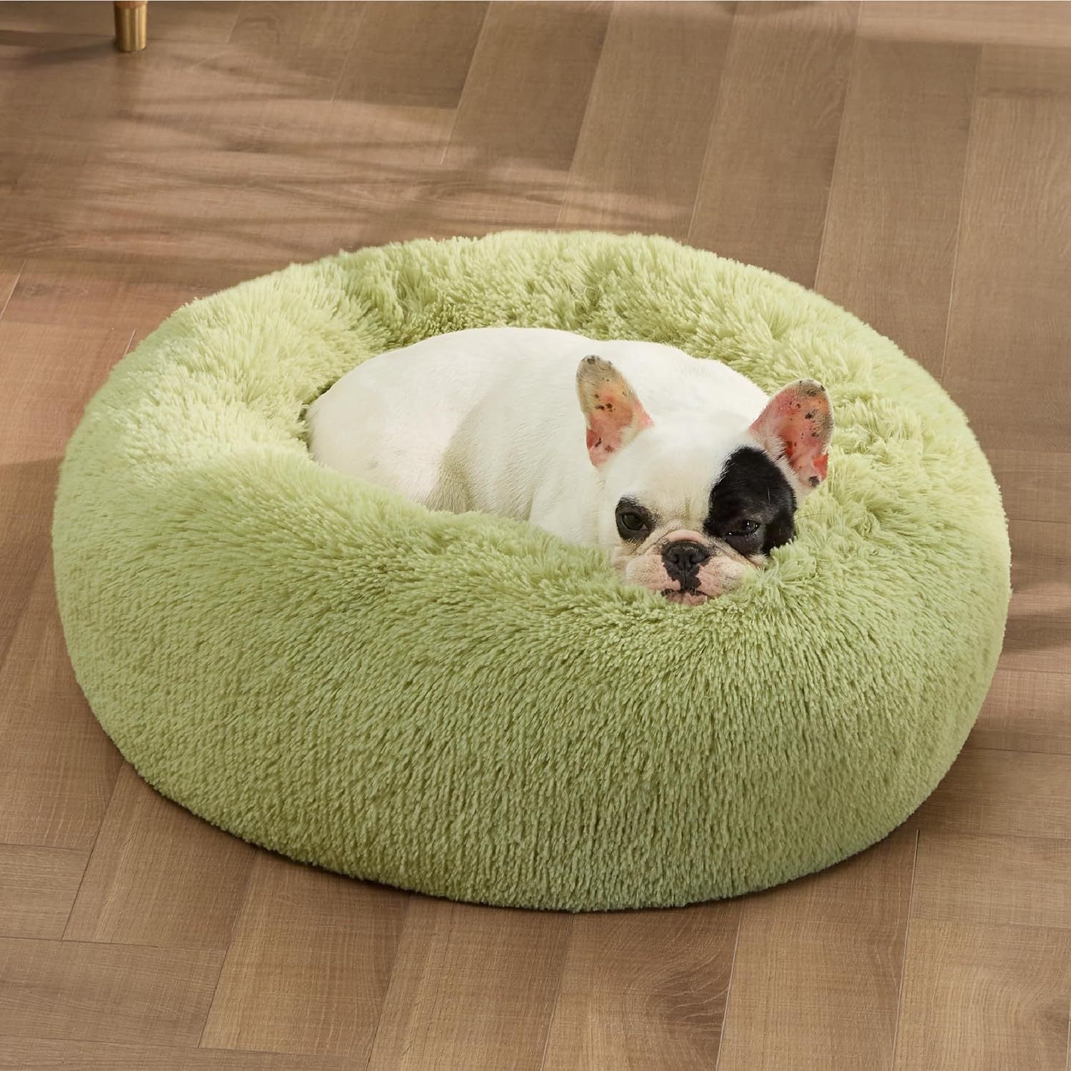Solid Color Non-slip Round Fluffy Plush Pet Bed