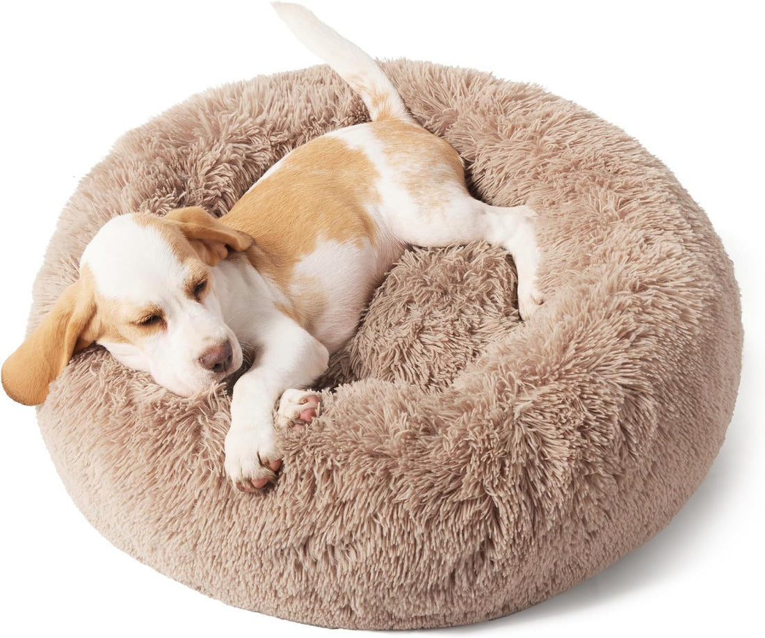 Solid Color Non-slip Round Fluffy Plush Pet Bed
